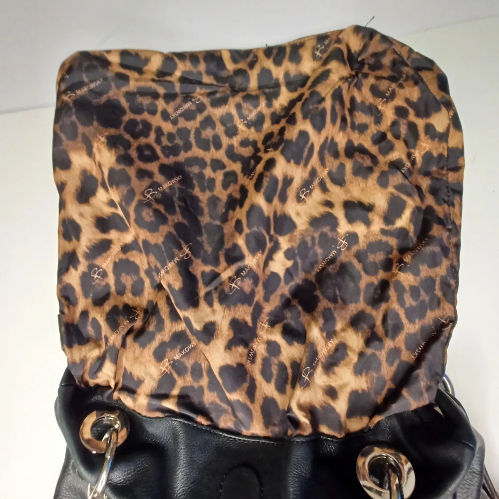 B. Makowsky Leather Hobo Style Moto Purse Shoulder Bag Black